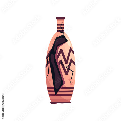 Greek broken vase ancient jar isolated. Ceramic broken vase with greek symbol. Cartoon vector illustration. Pottery jar earthenware antique design.