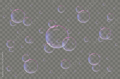 Air bubbles underwater on a transparent background. Soap bubbles
