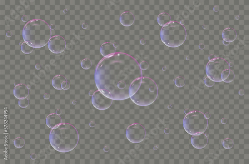 Air bubbles underwater on a transparent background.  Soap  bubbles