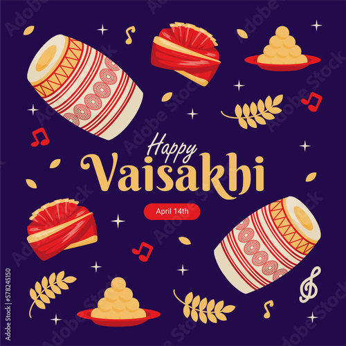 playful happy vaisakhi poster template photo