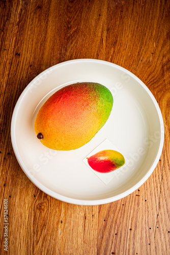 mango cake on the white plate