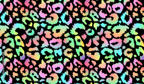 Wallpaper Mural Trendy Neon Leopard pattern horizontal background. Vector rainbow wild animal cheetah skin, gradient leo texture with rainbow spots on black for fashion print design, textile, wrapping, background. Torontodigital.ca