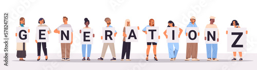 mix race people holding generation Z letters new modern demography trend with progressive youth gen