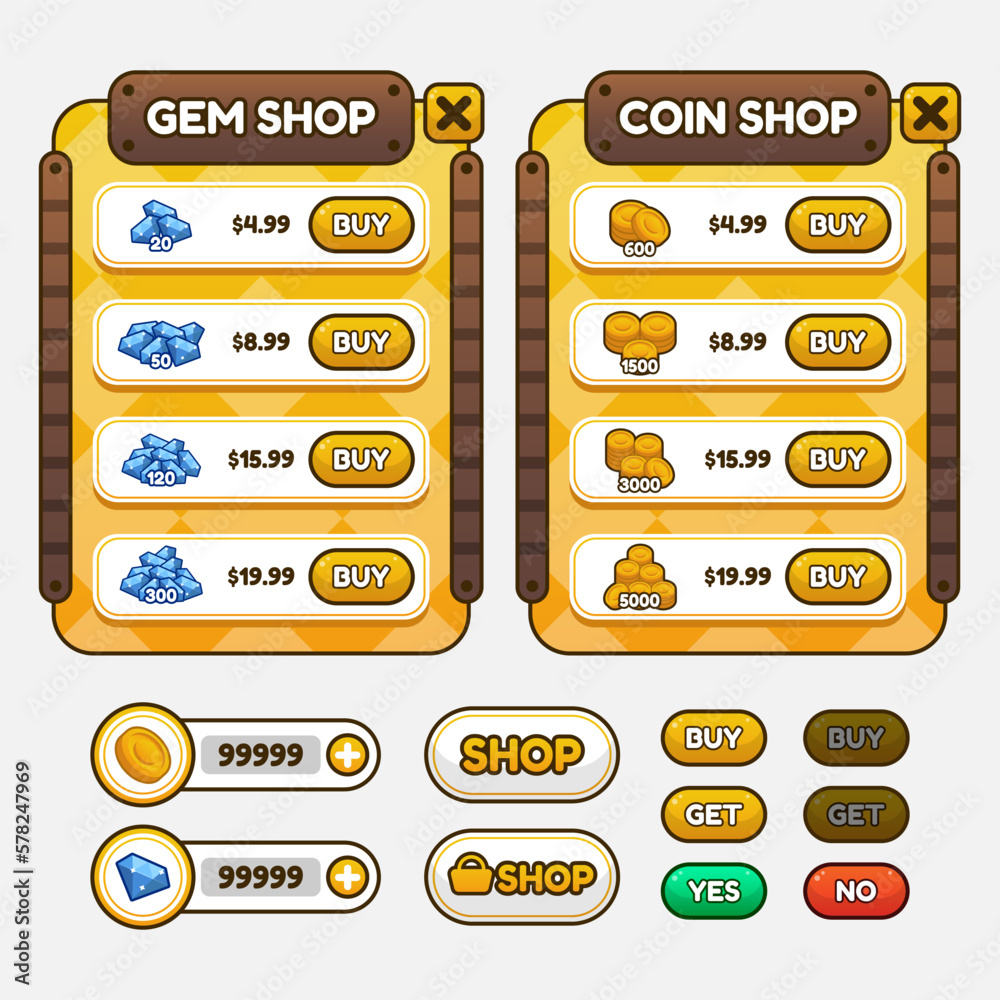 Vector game template gui kit. Game graphical user Interface GUI for build web and mobile games and apps.