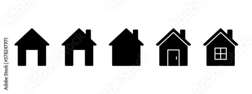 Home, house building, black icon set. House front view, property, real estate, residential cottage for mortgage and loan, homepage. Home sign. Vector illustration