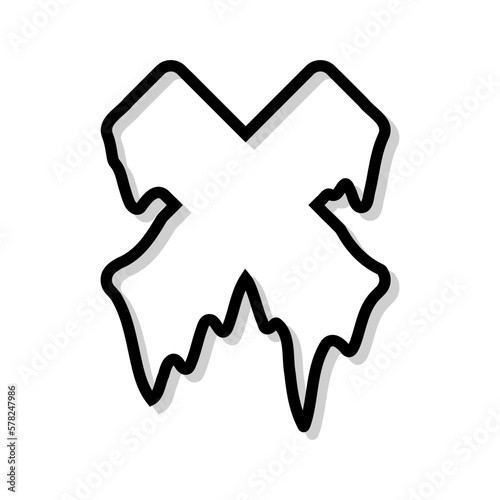 Black cross or X line shape. Universal fashionable shape style with liquid effect. Memphis cyberpunk geometric line icon. Vector illustration isolated on white background.