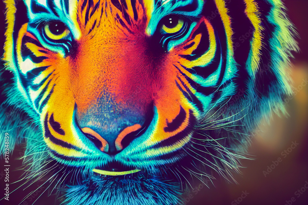 portrait of a colorful tiger head, Generative AI Art Illustration 01