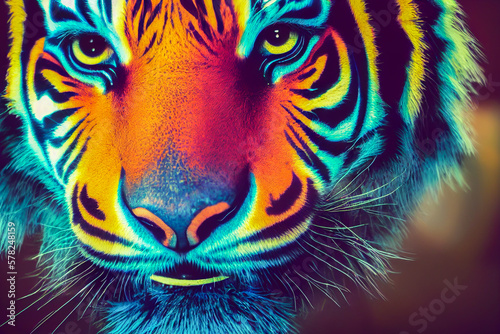 portrait of a colorful tiger head  Generative AI Art Illustration 01