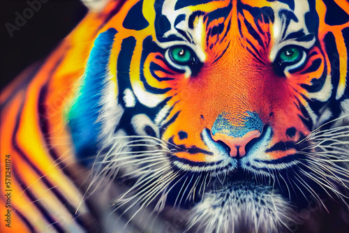portrait of a colorful tiger head  Generative AI Art Illustration 03