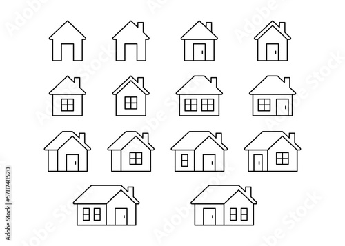 Home, house building, line icon set. House front view, property, real estate, residential cottage for mortgage and loan, homepage. Editable Stroke outline sign. Vector illustration
