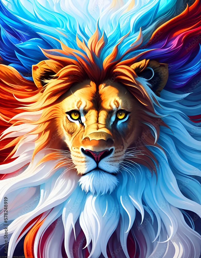 Splash multicolored art a lion head. AI generated illustration