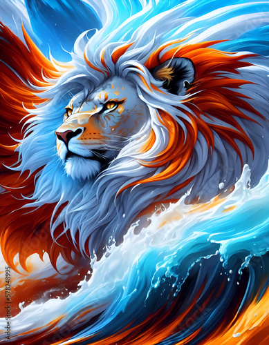Splash multicolored art a lion head. AI generated illustration