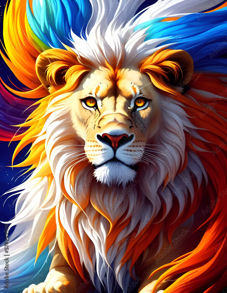 Fototapeta premium Splash multicolored art a lion head. AI generated illustration