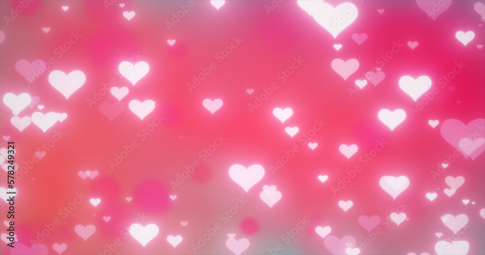 Glowing tender flying love hearts on a pink background for Valentine's Day