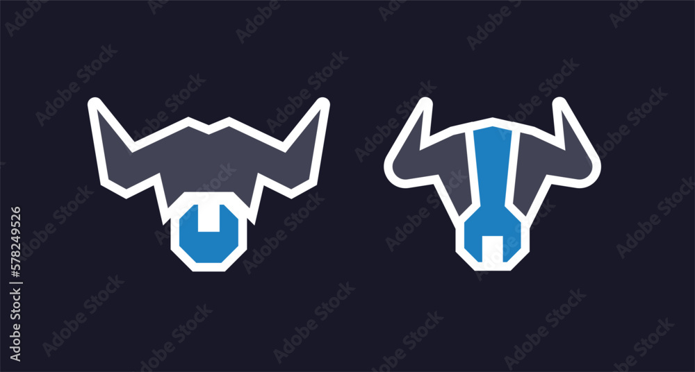 Bull mechanics logos. A combination of two modern bull head logos and a