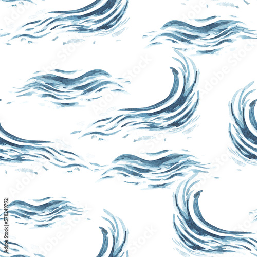 Watercolor seamless pattern with sea waves .Great for fabrics, wrapping papers, wallpapers, linens, baby clothes.Textile