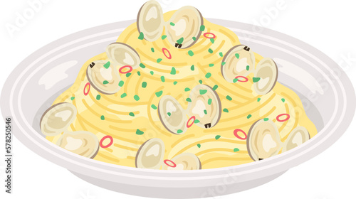 皿に盛り付けられた、ボンゴレパスタのイラスト