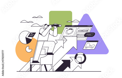businessman looking through binocular business vision successful strategy direction concept horizontal