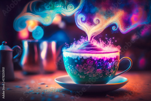 Tasse colorée avec boisson magique, féérique et enchantée - Générative IA photo