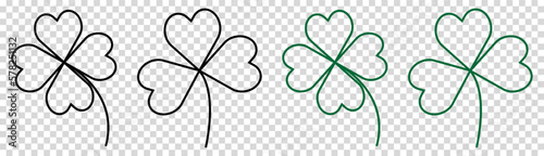 Four leaf clover line icons. Saint patrick symbol. Vector illustration isolated on transparent background
