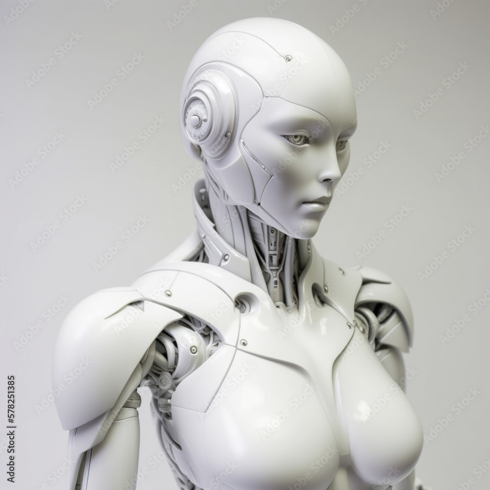 humanoid with only the  human face very beautiful and attractive and the whole body  robo   background  realistic photo