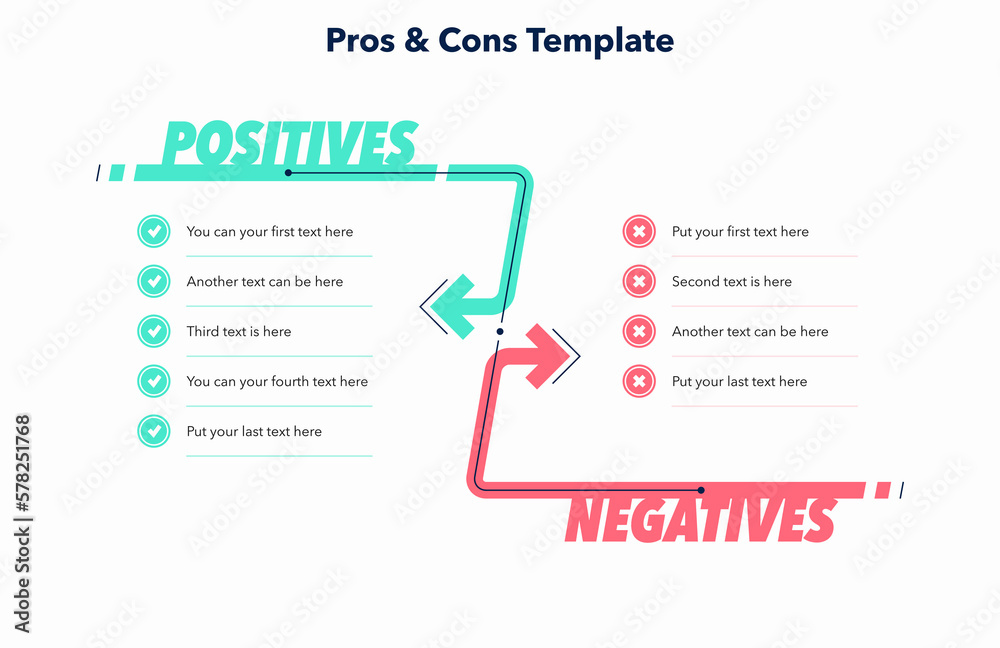 Simple pros and cons template with place for your content. Simple flat template for data visualization. - obrazy, fototapety, plakaty 