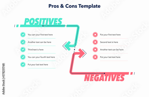 Simple pros and cons template with place for your content. Simple flat template for data visualization.