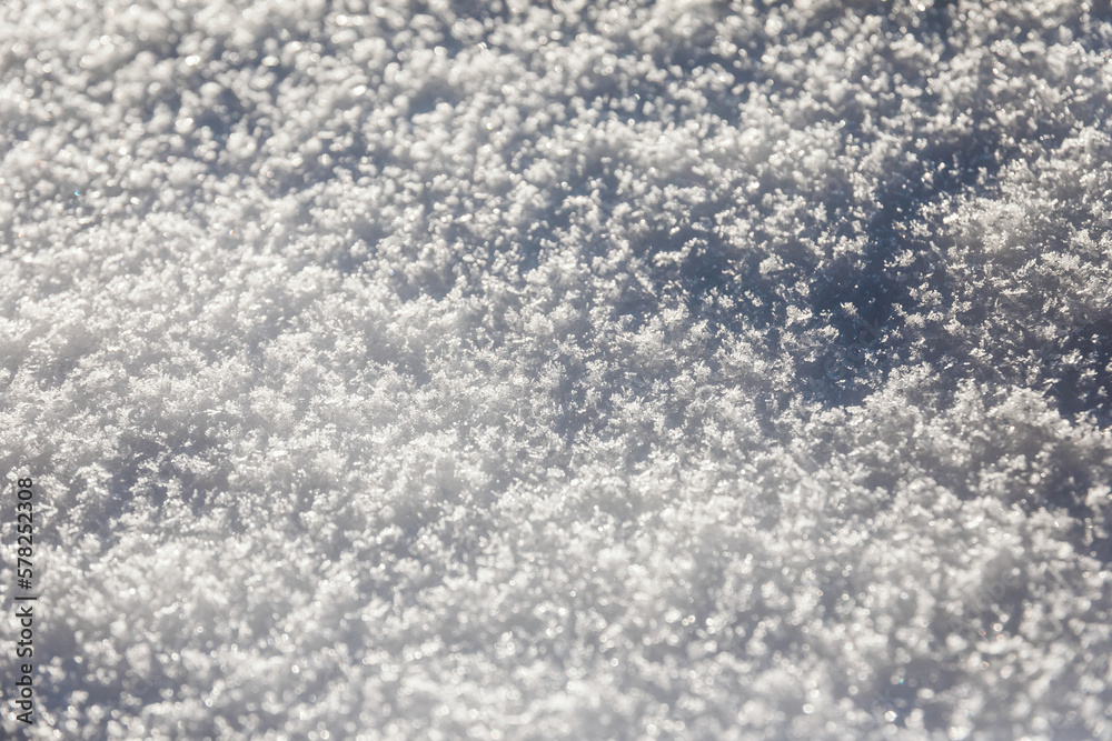 Close up details of fresh blanket of snow late in the day Close up details of fresh blanket of snow late in the day