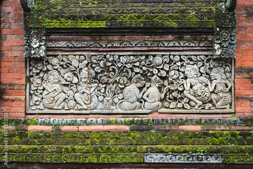 Decorative Relief Sculpture Motif at a Local Temple in Bali, Indonesia