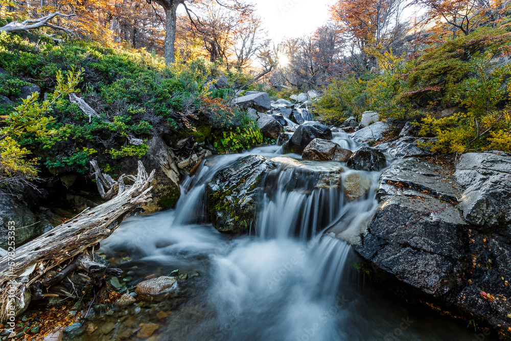 Mountain stream with waterfalls. During autumn Mountain stream with waterfalls. During autumn