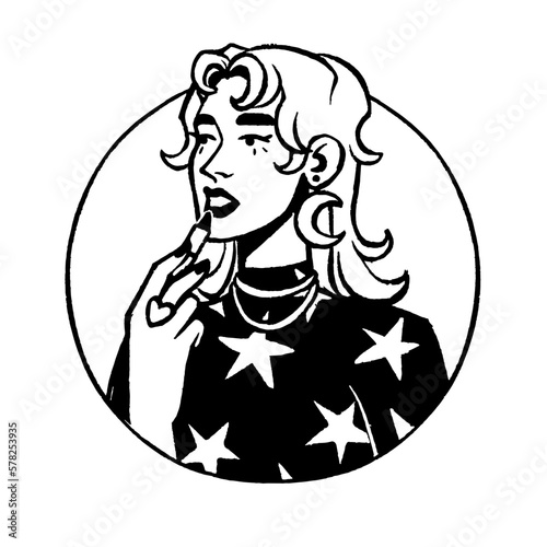 Sexy girl, face avatar. Young fashion woman, head portrait. Beautiful seductive female character with lipstick, outlined user profile in circle. Flat vector illustration isolated on white background