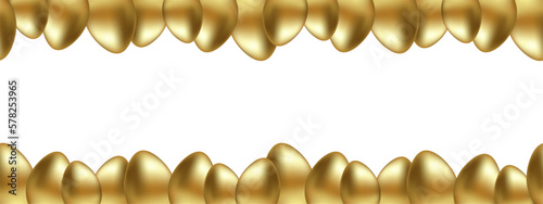 Bottom and top border of easter golden egg on white banner background. Easter eggs horizontal seamless pattern. Easter eggs set. Vector illustration EPS 10