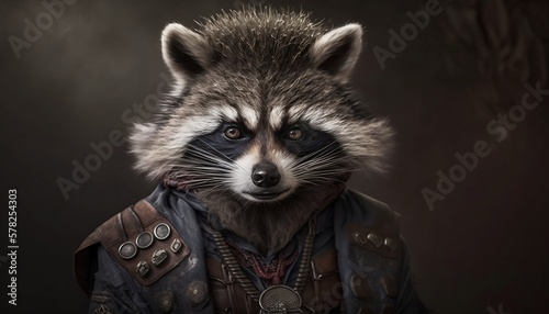 Punk animals. Raccoon with punk aesthetic. Raccoon dressed as punk. Raccoon with punk accessories. Generated by AI. 