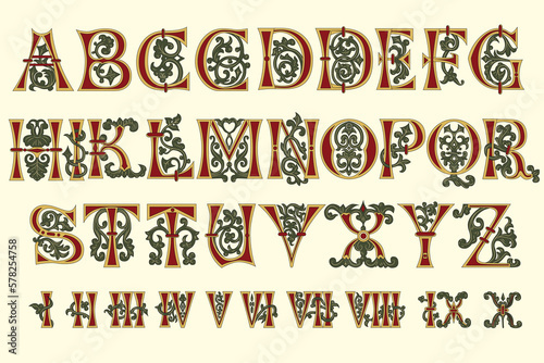 Alphabet Medieval and Roman numerals of the eleventh century photo