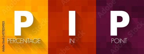 PIP Percentage In Point - a unit of change in an exchange rate of a currency pair, acronym text concept background