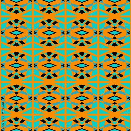 orange decorative stripes on a turquoise background. abstract geometric seamless pattern. zigzags. african ornament. cover, print.