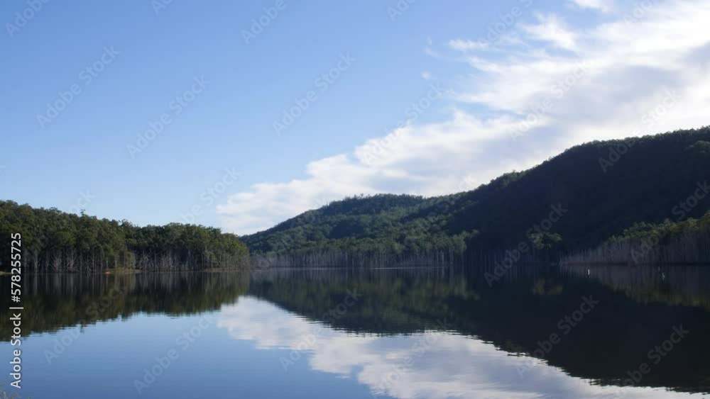 Clear Mountain Lake in Early Morning Scenery with Mirror Water. Clear Mountain Lake in Early Morning Scenery with Mirror Water.