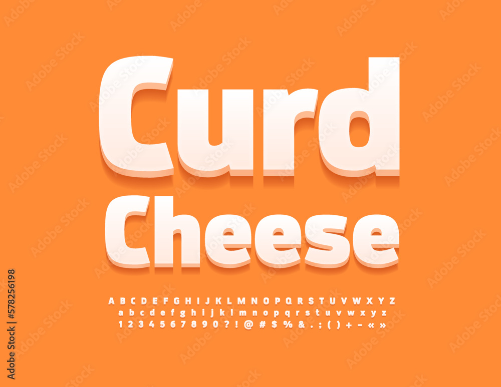Vector emblem template Curd Cheese. Modern Alphabet letters, Numbers and Symbols set. Stylish 3D Font