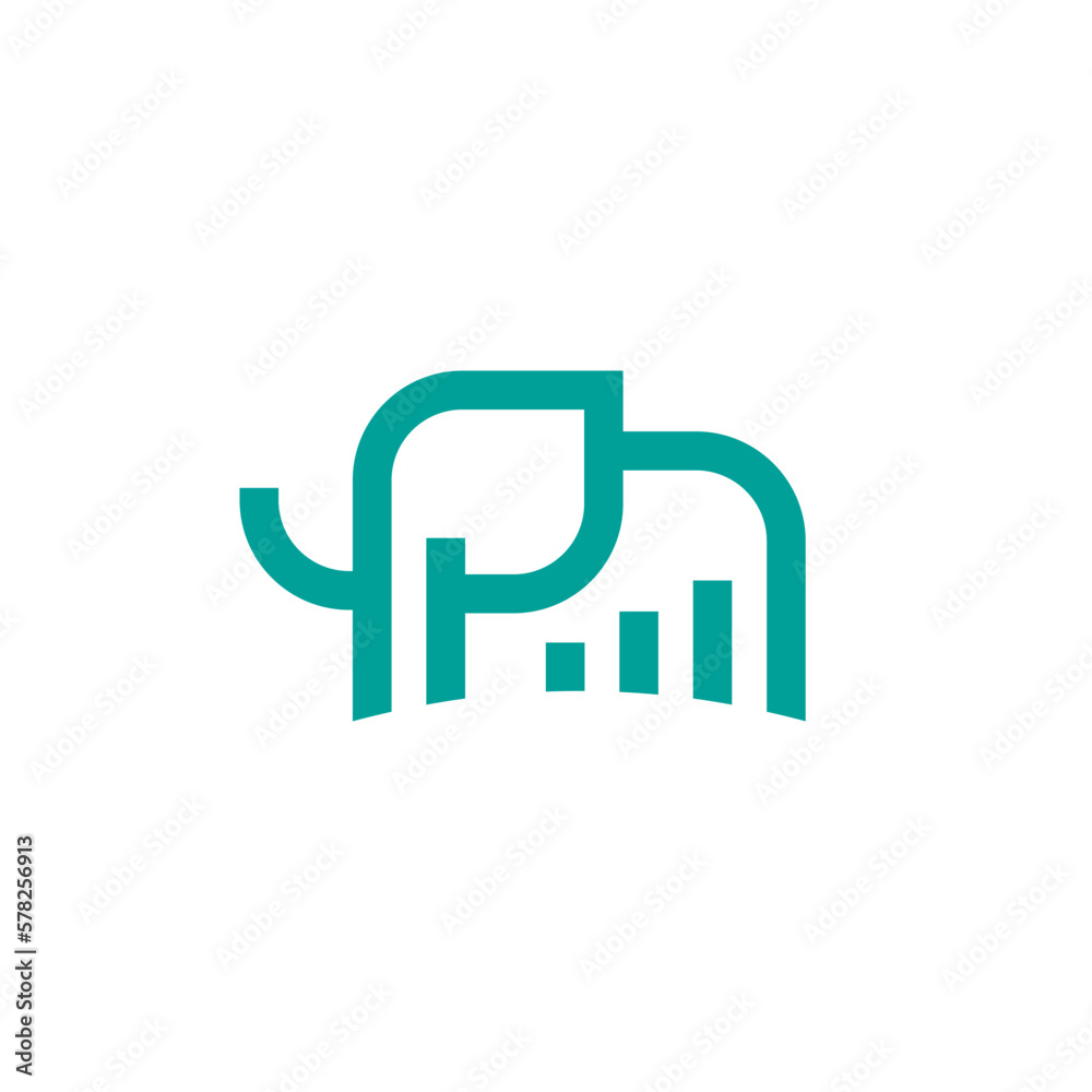 Green Elephant Animal with Increasing Chart Bars Finance Profit Logo Design Vector