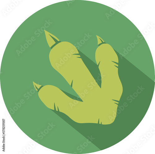 Green Dinosaur Footprint Circle Flat Design Icon. Hand Drawn Illustration Isolated On Transparent Background