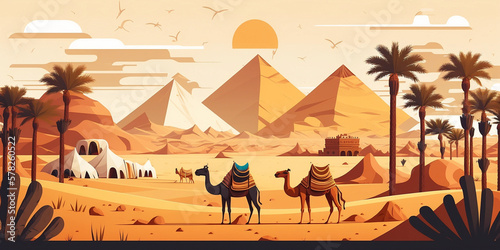 Egypt pyramids, cheops kefren and menkaure with camels in vector image cartoon vector image camels in desert photo