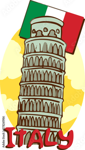 pisa tower and italy flag cartoon vector