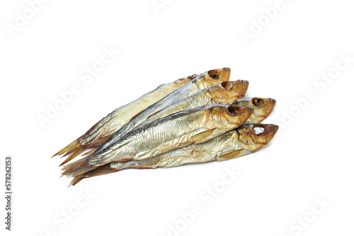 Concept of tasty food - smoked fish, isolated on white background