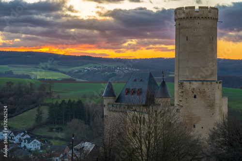 Germany, Rhineland-Palatinate, Burgschwalbach, Schwalbach Castle at sunset photo