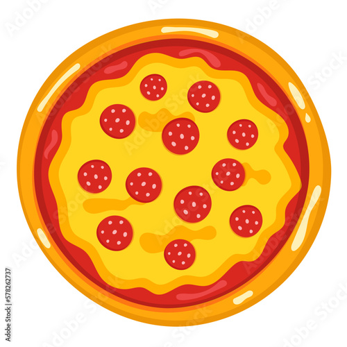 Pepperoni pizza. Cartoon style vector Illustration.