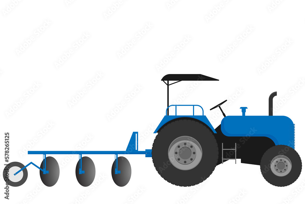 conventional tillage tractor with trailer on kpng white transparent background, Vector stock illustration 
