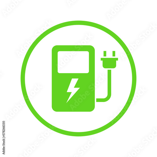 Electric vehicles charging point icon, Car charge station circle sign, isolated on white background, Vector illustration
