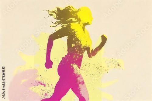 Silhouette of a Person Running, Pink and Yellow – Generative AI
