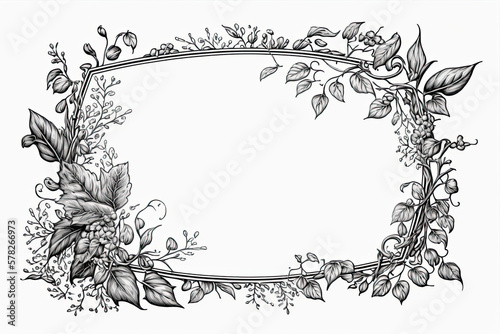 Black and White frame floraldecorations - Generative AI
 photo