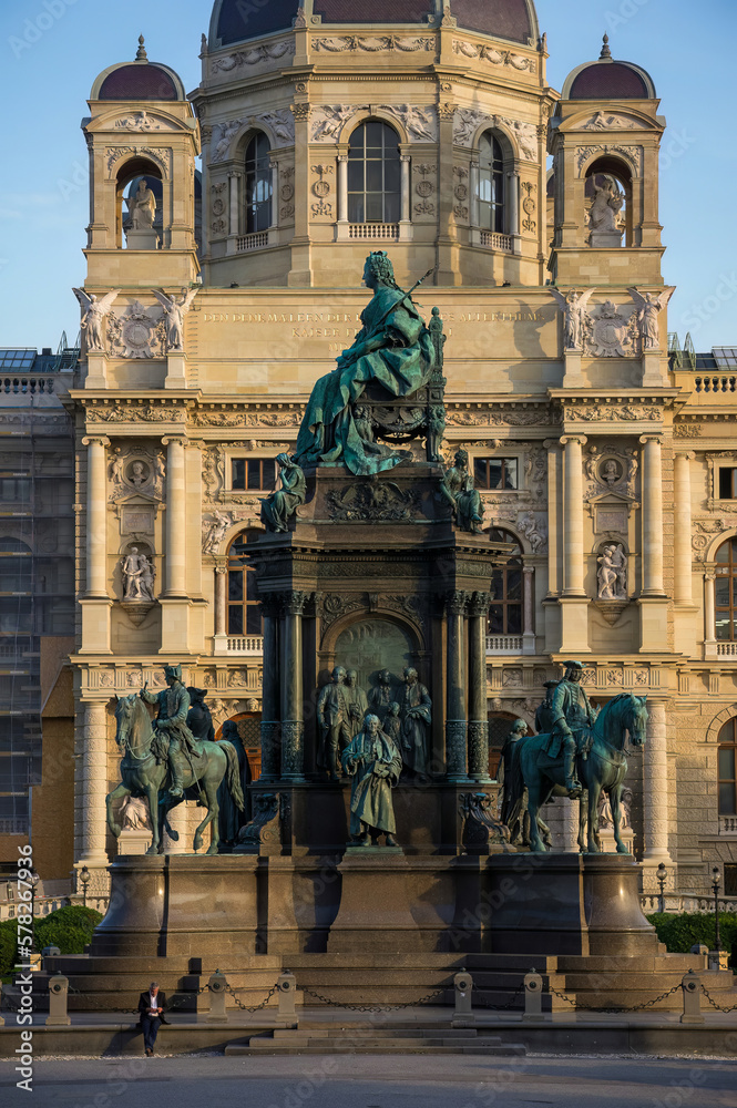 Monument with statues in front of the Kunsthistorisches Museum in Vienna, Austria